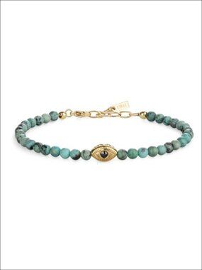 18K Gold Plated Evil Eye Beaded Bracelet Adjustable Crystal Charm
